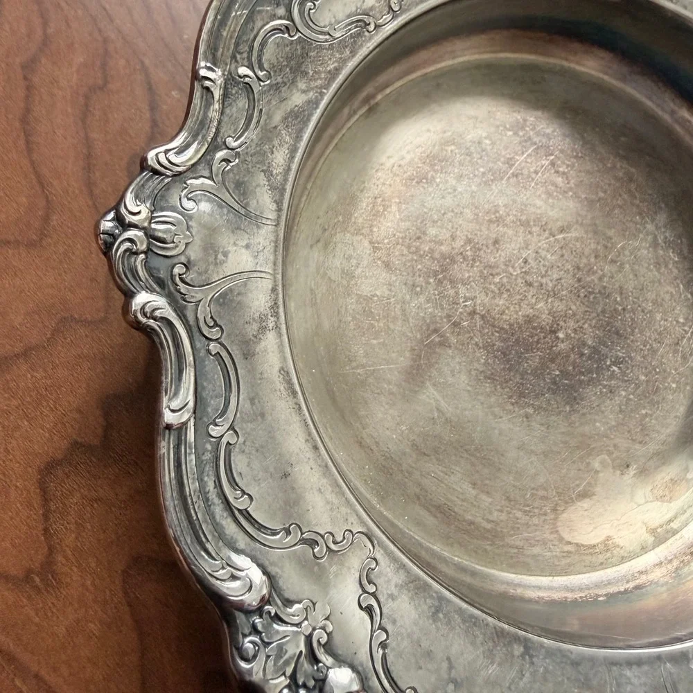 Vintage Gorham Silver Plate Round Ornate Tray Dish Scalloped Rim 6.25
